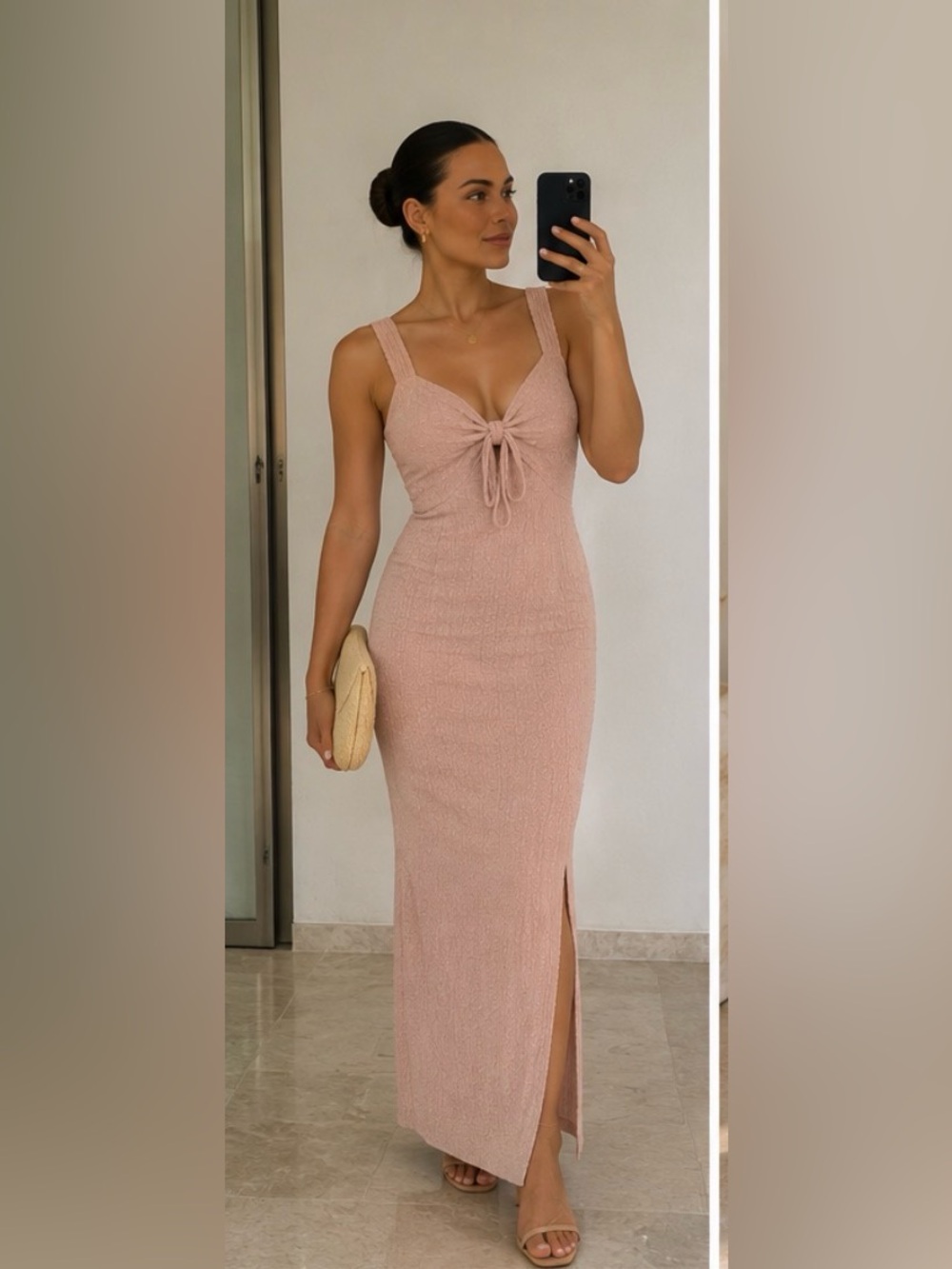 See You Monday Blush Pink Maxi Dress with Front Tie